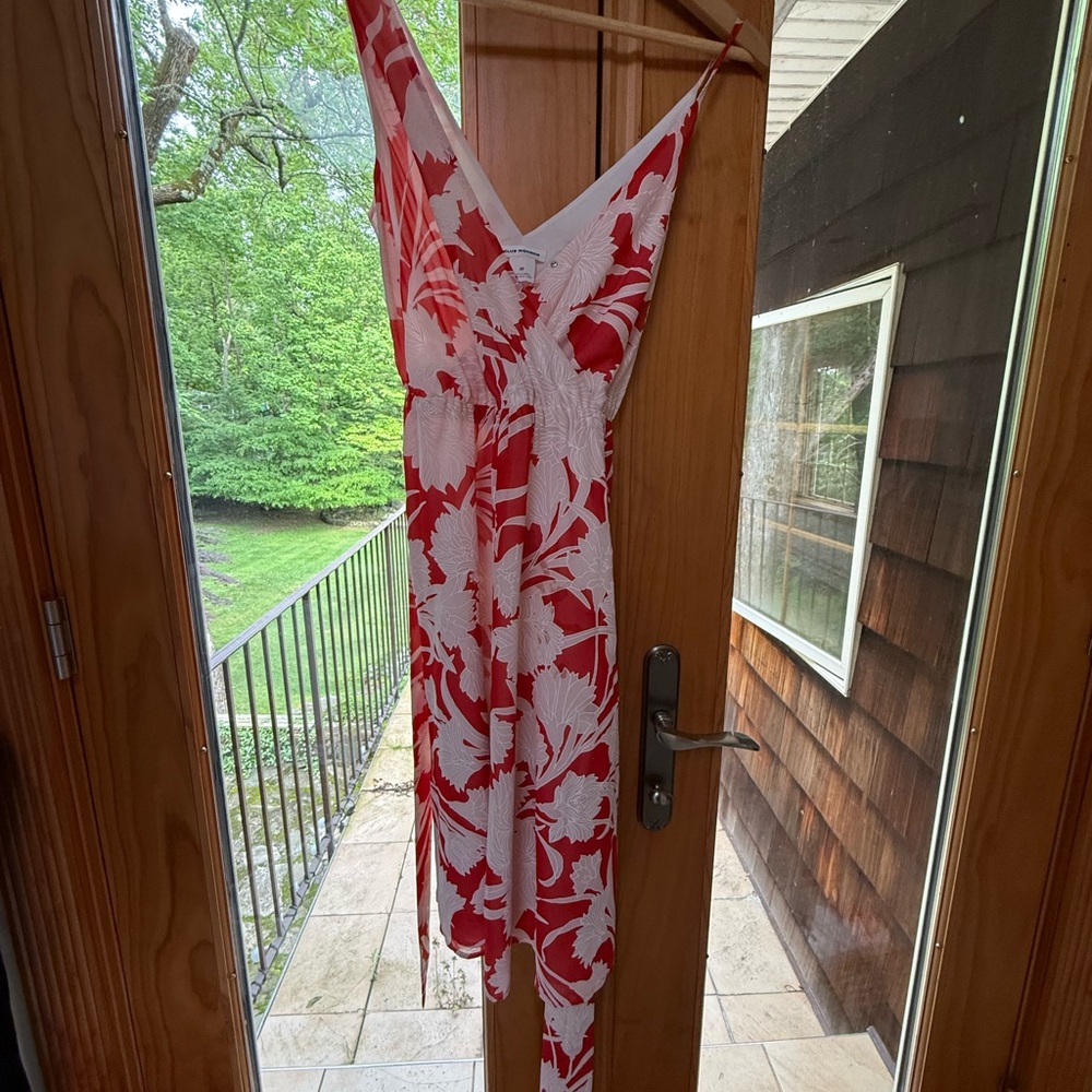 Club Monaco Sleeveless Nahala Faux Wrap Floral Dress Red & Blush w Offset Straps
